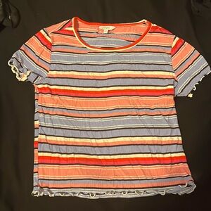 Girly Striped Ribbed Lettuce Crop Top